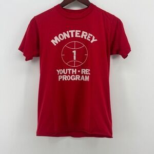 Vintage Jerzees Monterey Youth Rec Program Basketball T-Shirt Red Small USA Made